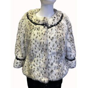 Terry Lewis Classic Luxury Faux Fur Coat Women's White Leopard Size PS SKU 5694